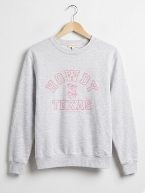 LOVESHACKFANCY Howdy Texas Heather Grey Pink Lightweight Crewneck Sweatshirt